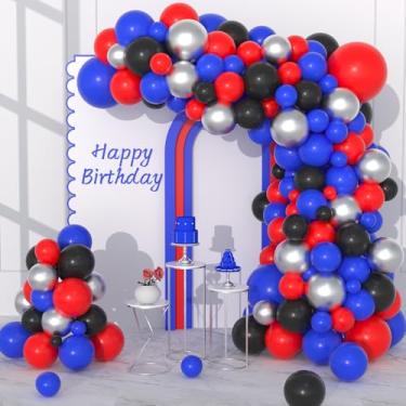 Imagem de Red Blue Black Silver Balloon Garland Arch Kit, 124PCS Red Royal Blue Black Balloons Red Black Exploding Star Balloons for Spider Theme Boys Birthday Baby Shower Super Hero Party Decorations