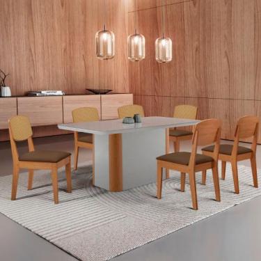 Imagem de Mesa de Jantar Isadora 180cm Tampo MDF Vidro com 6 Cadeiras Copper Pre