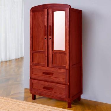 Imagem de Guarda-Roupa Solteiro Murici Madeira Maciça 2 Portas 2 Gavetas com Espelho Marrom - Pnr Móveis