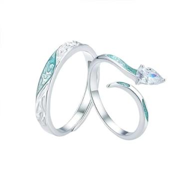 Imagem de yuruyi Anéis de casamento ajustáveis para casais: alianças de compromisso combinando com pedras preciosas de coração para amor, anel de noivado romântico para casal, casamento e presentes de dia dos