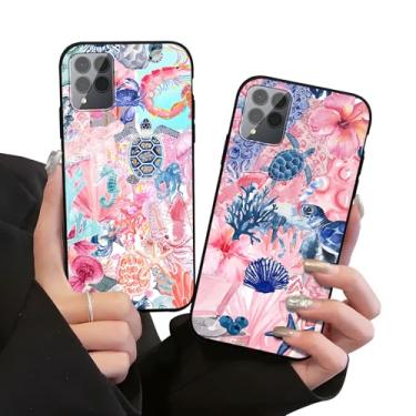 Imagem de Zrutru Pacote com 2 capas de telefone estéticas para T-Mobile Revvl 6 Pro 5G/6x Pro 5G 17.3 cm, desenho fofo kawaii rosa flor tartaruga mar padrão capas para meninas e mulheres, capa protetora de
