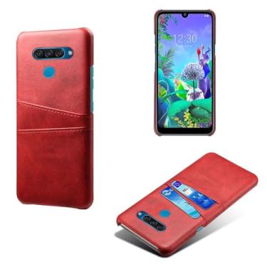 Imagem de Capas Compatível com LG Q60,Caso de couro PU-Tampa de telefone a prova de choque com 2 slots de cartão,Proteção anti-impressão digital e anti-gota-Red