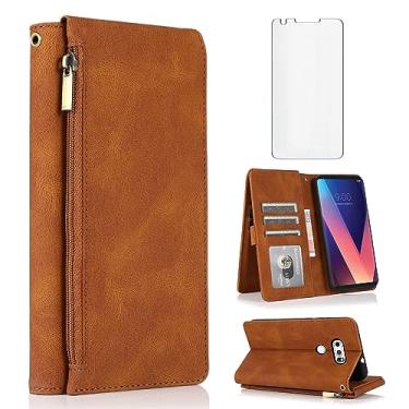 Imagem de Compatível com LG V35 ThinQ V30 Plus Capa carteira de vidro temperado protetor de tela com zíper de couro flip capa porta-cartões acessórios para LGV30 LGV35 LG30 LG35 V 30 35 V30+ V30s H931 mulheres