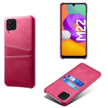 Imagem de Capas Compatível com Samsung Galaxy F22,Caso de couro PU-Tampa de telefone a prova de choque com 2 slots de cartão,Proteção anti-impressão digital e anti-gota-Rose Red