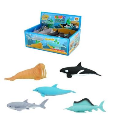 Imagem de Kit 2 Brinquedos Antistress Animais Marinhos Squishy Estica - DM Toys