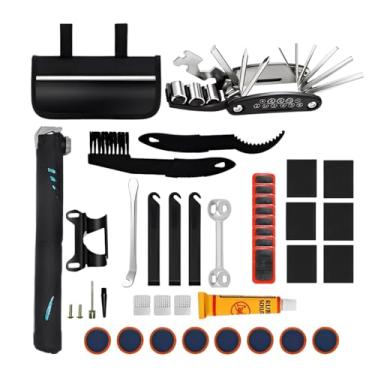 Imagem de FINYQBET Kit de Ferramentas para Reparo de Pneus de Bicicleta - Com Bomba, Bolsa e Acessórios Profissionais, Kit Completo 16 em 1 - Ideal para Ciclistas de Estrada, Uso Doméstico e Montanha