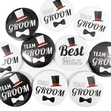 Imagem de Conjunto de 12 peças de broches de despedida de solteiro, botões masculinos e distintivos de noivo da equipe, presentes de chá de panela, lembrancinhas de festa, one size, Folha de Flandres, folha de