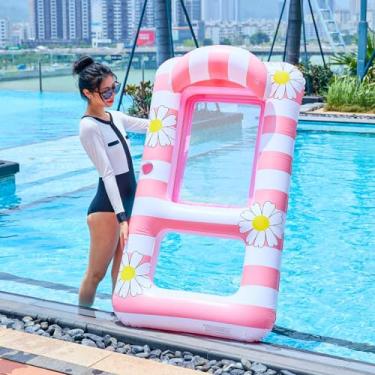 Imagem de Flutuadores de espreguiçadeira de piscina para adultos, extra grande, boias infláveis para piscina, boias flutuantes para piscina, lago, lounge, boia com porta-copos, férias na praia, festa na piscina