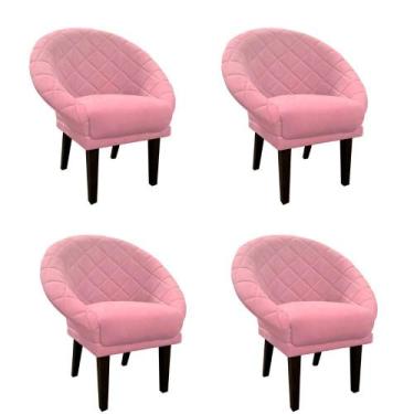 Imagem de Kit 4 Cadeiras Sala de Estar Liz Veludo Rosa - Mansão Decor