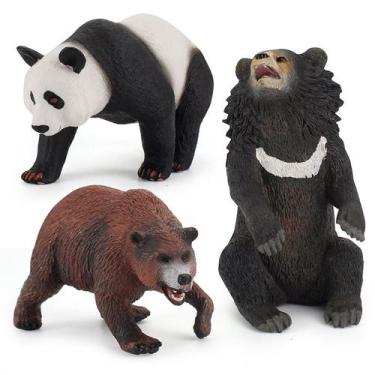 Imagem de Conjunto de estatuetas de urso, 3 peças realistas de PVC, panda, grizz