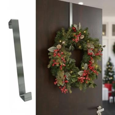 Imagem de Cabide, suporte de guirlanda 30 ou 49cm para porta da frente, gancho em Aço Inox, para guirlanda, gancho de porta para pendurar enfeite de Natal, Cor prata (49cm)