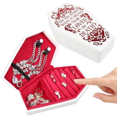 Imagem de Wanbeiooray Caixa de joias de caixão de veludo gótico, estojo de viagem, organizador versátil para anéis, colares, brincos (branco)