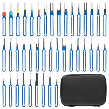 Imagem de Kit de ferramentas de remoção de pinos de conector elétrico 41 peças Kit de ejetor de terminal atualizado Ferramenta extrator de pinos de aço inoxidável para carro automotivo (caixa azul plana com 41