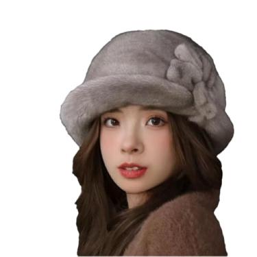 Imagem de Chapéu feminino de proteção de ouvido com cabelo verdadeiro, boina espessa, russo, inverno, ao ar livre, à prova de vento, cinza