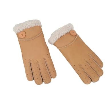 Imagem de Luvas masculinas femininas de inverno para uso ao ar livre, quente, espessa, térmica, retalhos, luvas de couro legítimo, cáqui, tamanho único