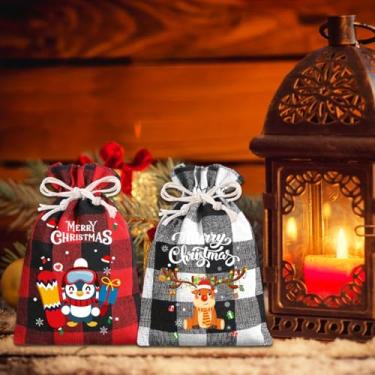 Imagem de Bolsa de presente de guirlanda de Natal, 6 peças, bolsa de cordão para lanches de doces, suprimentos de presente de Natal adequados para festas de fim de ano