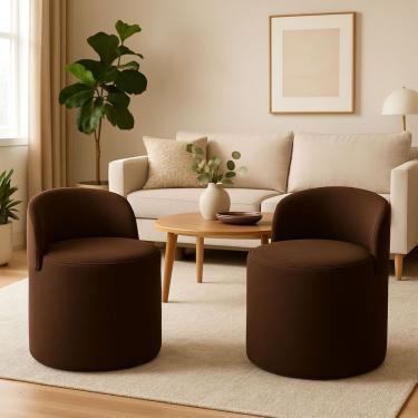 Imagem de Kit 2 Puff Encosto Suede Redondo Sala Banco Orgânico Quarto Marrom