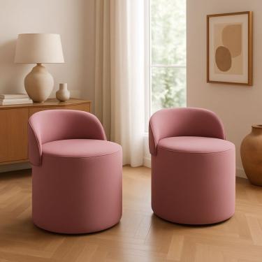 Imagem de Kit 2 Puff Encosto Suede Redondo Sala Banco Orgânico Quarto Rose