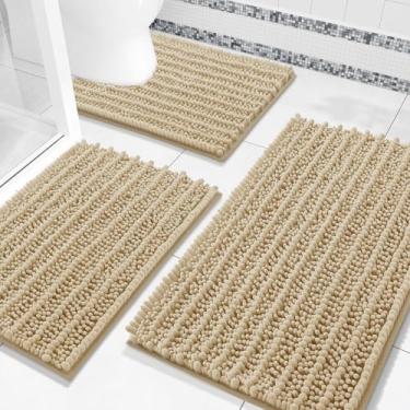 Imagem de Arotive Conjunto de tapetes de banheiro luxuosos de chenille de 3 peças, tapetes de banho felpudos absorventes extramacios, antiderrapantes para lavagem à máquina, tapetes de banho secos para banheiro