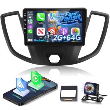 Imagem de Volxcereo [2+64] Rádio automotivo para Ford Transit 150 250 350 2015-2019, tela sensível ao toque estéreo Android de 9 polegadas com Carplay e Android Auto, GPS, WiFi, Bluetooth, SWC, câmera traseira