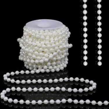Imagem de Tiparts Pérolas de cordão de miçangas de 80 metros artesanato falso rolo de pérola para guirlanda de Natal, flores, decoração de joias de festa de casamento (6 mm marfim)