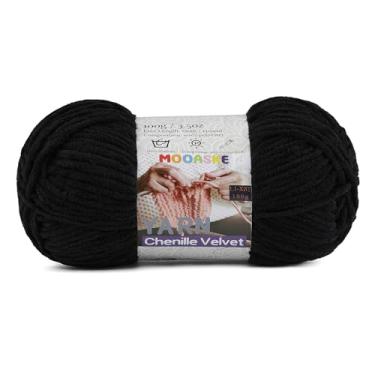 Imagem de Fio grosso para crochê e tricô – Fio super volumoso de chenille de pelúcia fácil de usar 100 g/131 m - Fio de veludo ultramacio para bebês para iniciantes e projetos amigurumi, preto