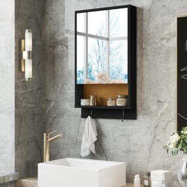 Imagem de Armário de Banheiro aéreo Espelheira com porta nicho Cor:Preto/Nature 