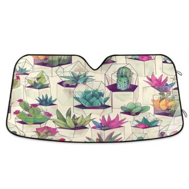 Imagem de Wassud Para-brisa para-sol acessórios de carro dobrável para janela frontal de carro blocos raios UV cacto em vidro para-sol refletivo 59,7 x 134,6 cm