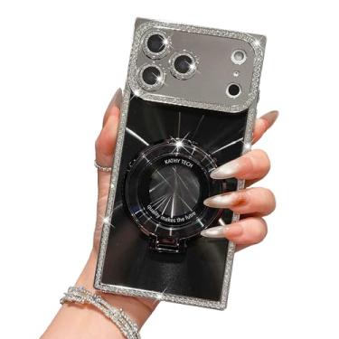 Imagem de Losin Capa para celular compatível com iPhone 17 Pro Max Laser Edge Diamond com suporte [compatível com Magsafe] Laser de CD com glitter brilhante com protetor de câmera para mulheres e meninas, preta