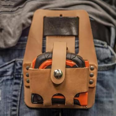 Imagem de Coldre de fita métrica de couro PU suporte de cinto durável portátil fita métrica bolsa de transporte para construção e uso diário marrom