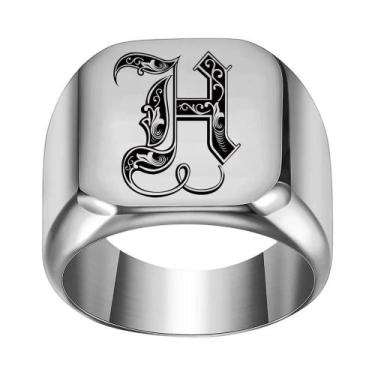 Imagem de Moda 26 inglês inicial titânio aço masculino anel para homens retro pu