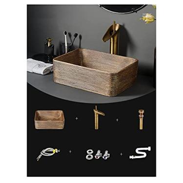 Imagem de Pia de banheiro arte retrô pia de vaso de banheiro, retangular chinês 39,9 cm x 11,8 "13 cm banheiro porcelana cerâmica vaso pia arte bacia (cor: B)