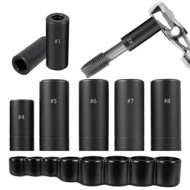 Imagem de Conjunto de 8 peças de soquete 70500, adaptador de soquetes de torneiras quadradas #1 a #8, 1/10.2 cm e 3/20.3 cm para chave catraca com suporte, use para roscas espaciais apertadas, serve para todas