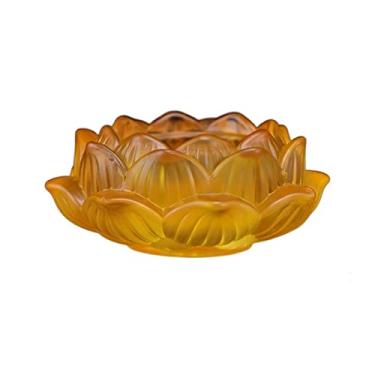Imagem de Castiçal clássico colorido esmaltado castiçal lindo castiçal de lótus decorações de mesa suporte de castiçal (amarelo)