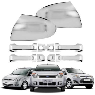 Imagem de Kit Aplique Cromado Maçaneta Retrovisor Ford Fiesta 2002 à 2014