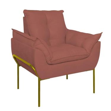 Imagem de Poltrona Sofá Luxo Base Metal Dourada Recepção Escritório Rosa