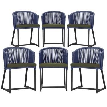 Imagem de 6 Cadeiras De Jantar área Noronha Preta E13 Trama  Azul