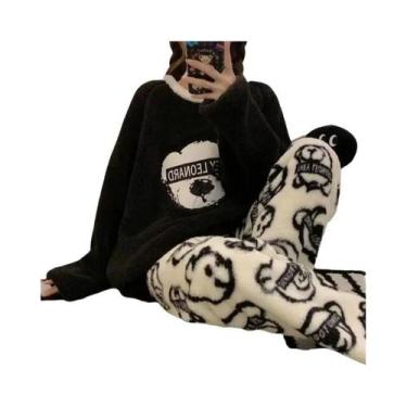 Imagem de Conjunto De Pijamas De Flanela Quente E Espessa Para Mulheres plus Siz