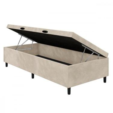 Imagem de Base para Cama Box Solteiro com Baú 88x188x35 Sued Bege Portobel, Bege