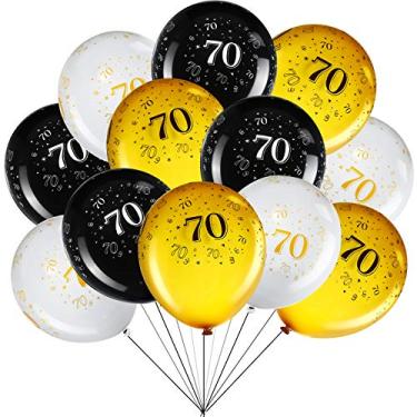Imagem de Blulu Balões de látex para festa de aniversário de 30 cm, 45 peças, decoração de festa de aniversário, ouro branco, preto, tema balão para festa de aniversário, decoração interna e externa (70º)