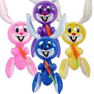 Imagem de ArtCreativity Coelho com Inflados de cenoura, Conjunto de 4, Coelho de Páscoa de 40 cm Inflados, Decorações de Festa Interna e Externa, Suprimentos de Caçada de Ovos, Brindes de Festa de Aniversário com Tema de Coelho, 4 Cores Sortidas