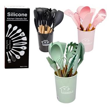 Imagem de Kit Conjunto de Utensilios Silicone 12 Peças Copo Suporte - VERMELHO