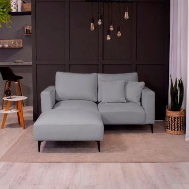 Imagem de Sofá 2 Lugares com Molas Ensacadas 170 cm e Puff Unne Bouclé Cinza