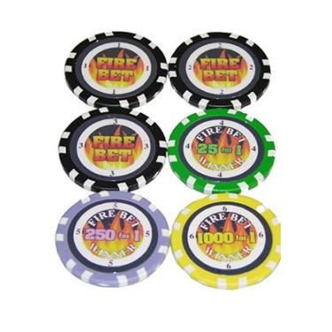 Imagem de Conjunto de 6 fichas de aposta Fire Poker/Craps - Vermelho e Multicolorido - Plástico - Clássico - Unissex - Acessórios para Jogos - 120 meses+