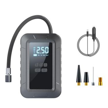 Imagem de SZITW Bomba de ar portátil para carro 150PSI Compressor de ar sem fio portátil inflador de pneus elétrico com luz LED Suporte função de desligamento automático para bolas de pneus de bicicleta de