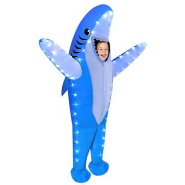 Imagem de anroog Inflatable Costume Kids Shark Costume with LED Lights Halloween Blow Up Lighted Shark Costume for Boys Girls Party Cosplay (Blue)