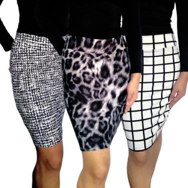 Imagem de Kit 3 Saias Femininas Lápis Moda Evangélica Cós Estampas Sortidas Supl