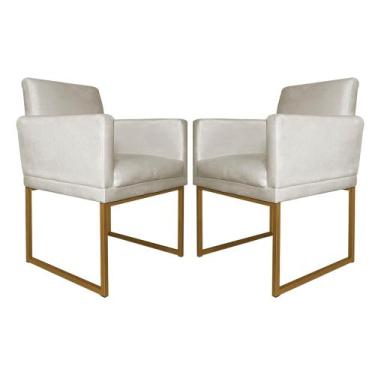 Imagem de Kit Poltrona Klara Suede Liso Bege Base Metálica Dourada - Vallisa Dec