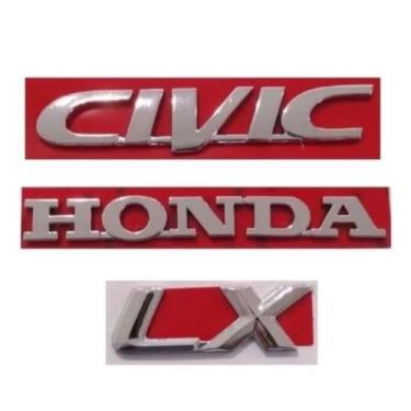 Imagem de kit emblema letreiro cromado Honda Civic LX 3 peças ano modelo 97 até 