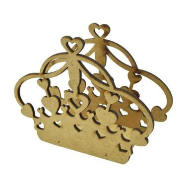 Imagem de Kit 10 Porta Guardanapos Coroa com Coração Festa Enfeite Mdf Madeira -